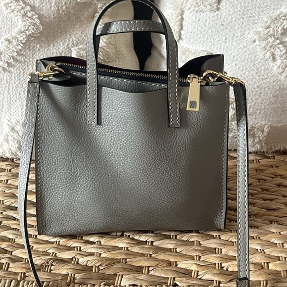 Marc Jacobs Mini Grind Tote Gray Pebbled Leather Crossbody Bag Gold Hardware - Picture 3 of 8